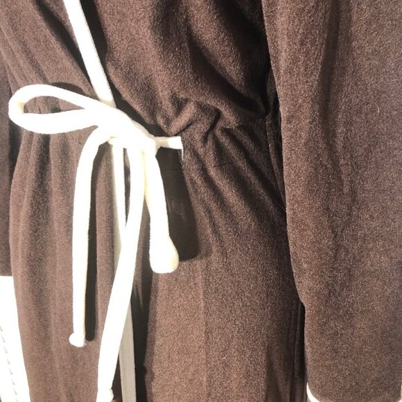 Vintage 70s 80s Fleece Robe Small Cream Brown - Picture 7 of 11